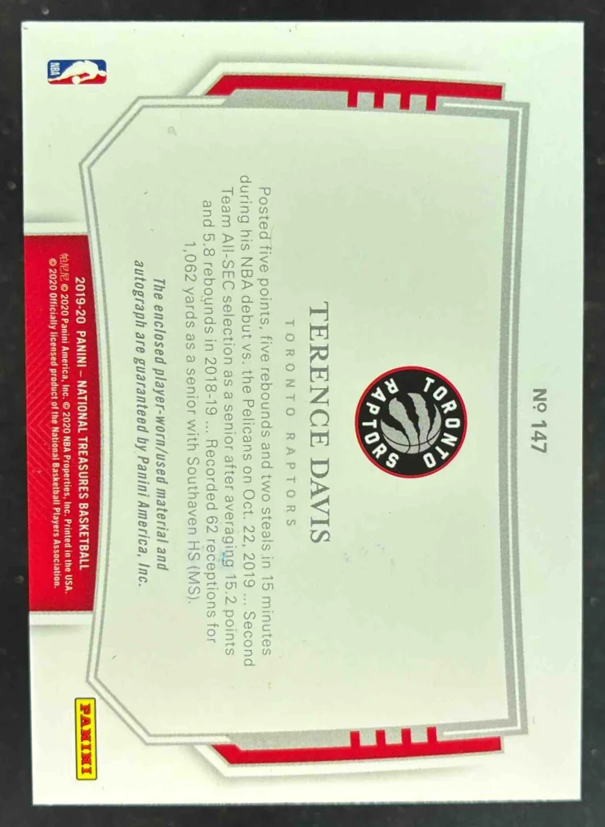 2019 National Treasures Rookie Patch Horizontal #147 Terence Davis RC Auto /75 - Image 2