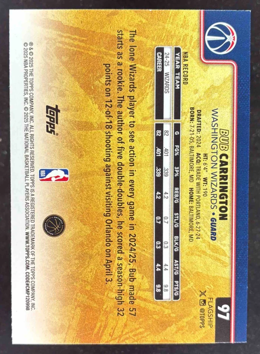 2025-26 Topps Golden Mirror Image Variation SSP #97 Bub Carrington - Image 2
