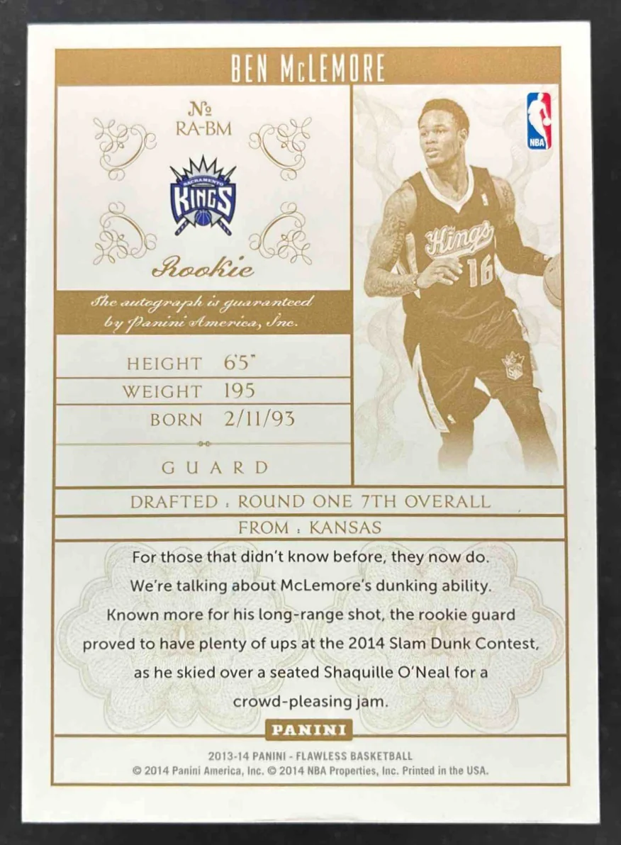 2013-14 Panini Flawless Rookie Autographs Gold #RA-BM Ben McLemore RC Auto /10 - Image 2