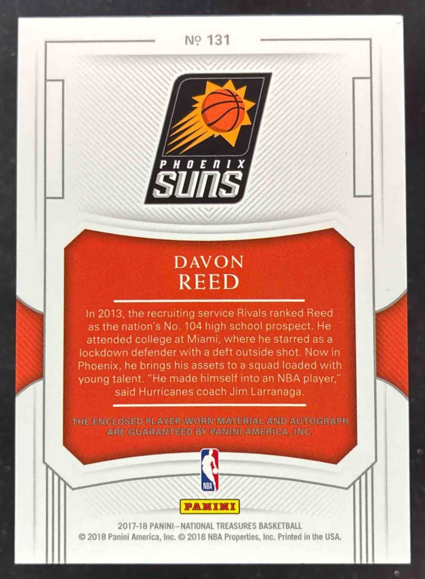 2017-18 Panini National Treasures Gold #131 Davon Reed RC Auto /10 - Image 2