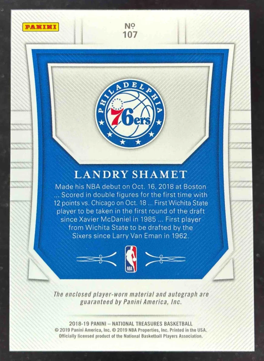 2018-19 Panini National Treasures #107 Landry Shamet RC Auto /99 - Image 2