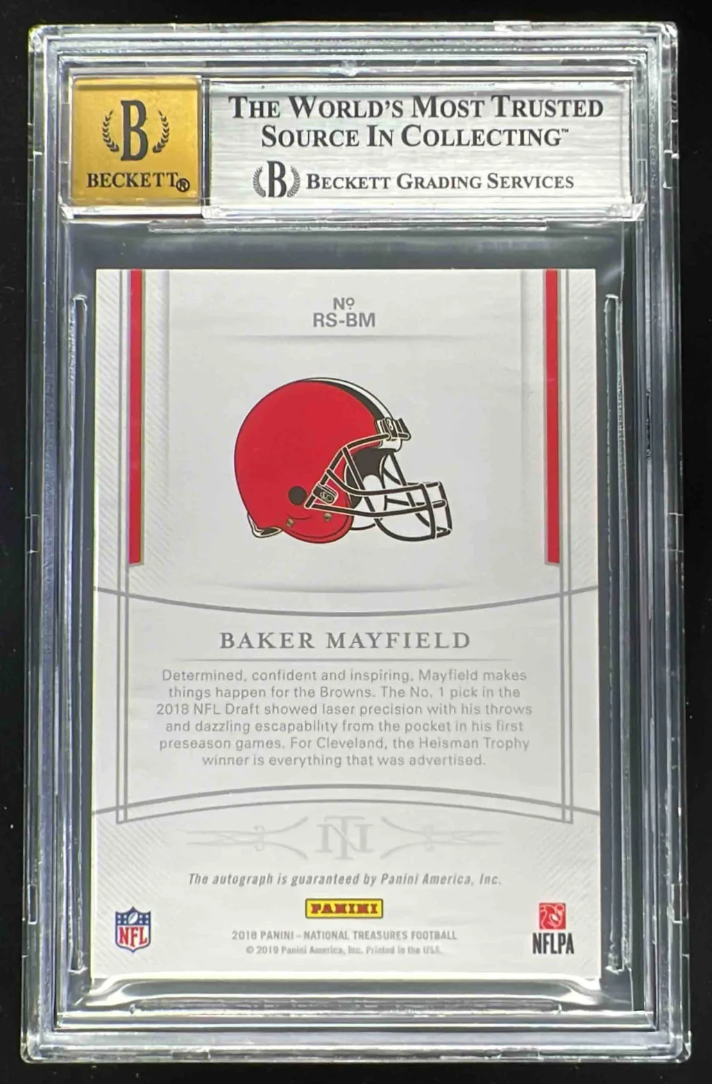 2018 National Treasures Rookie RPS Black #RSBM Baker Mayfield RC Auto /5 BGS 8.5 - Image 2
