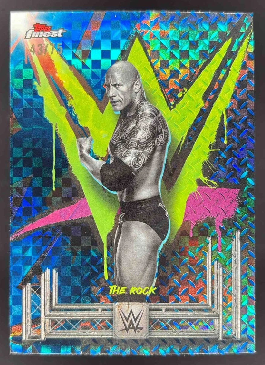 2025 Topps Finest WWE Uncommon Blue Checkerboard Refractor #200 The Rock /75
