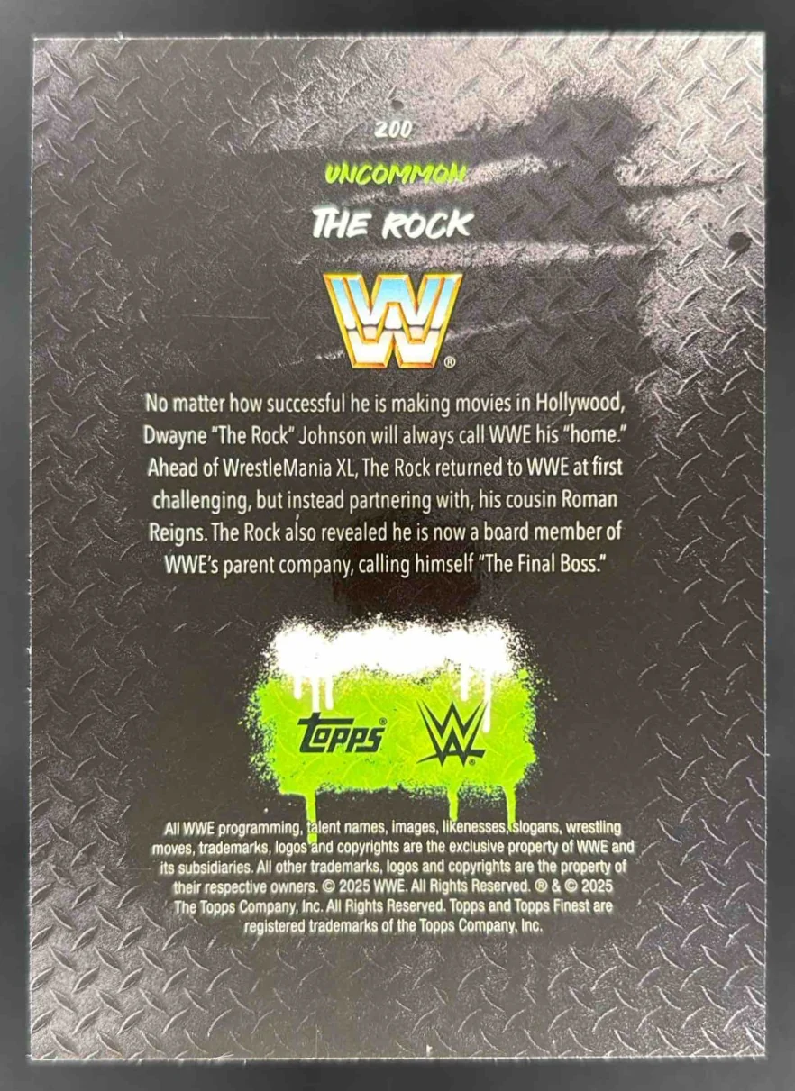2025 Topps Finest WWE Uncommon Blue Checkerboard Refractor #200 The Rock /75 - Image 2