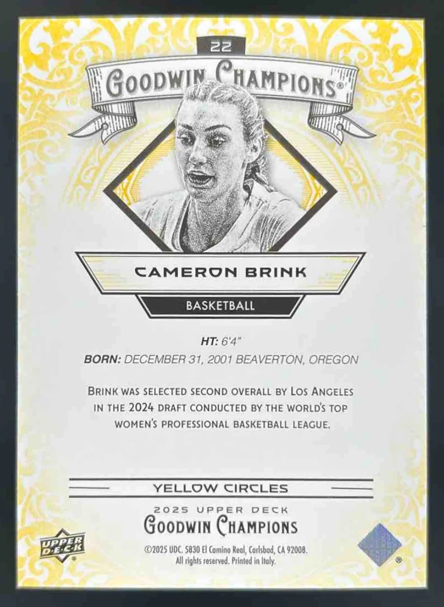 2025 Upper Deck Goodwin Champions Yellow Circles #22 Cameron Brink /199 - Image 2
