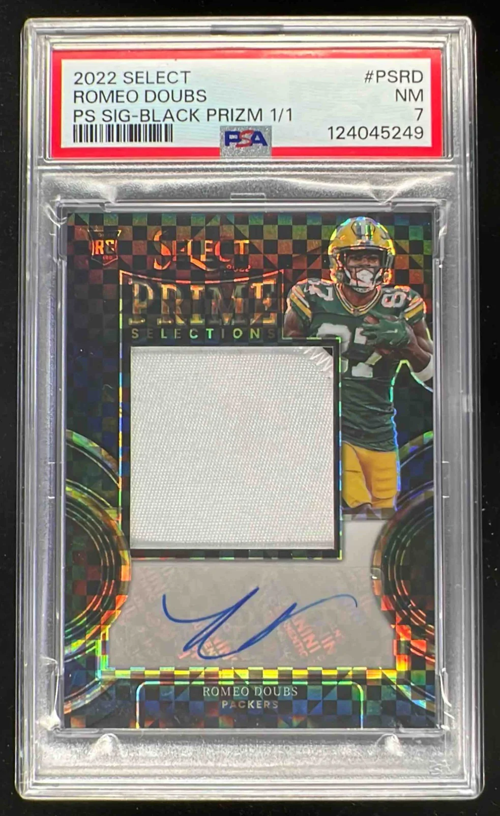 2022 Select Prime Selections Black Prizm #PS-RD Romeo Doubs RC Auto 1/1 PSA 7