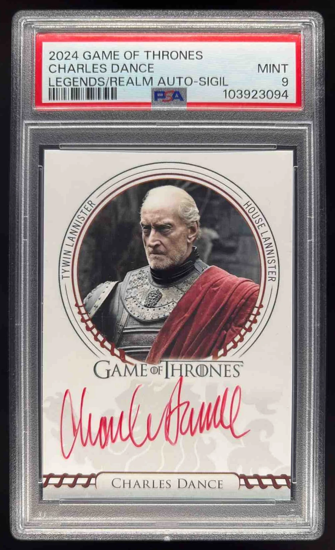 2024 Game Thrones Legends Realm Auto Sigil Charles Dance Tywin Lannister PSA 9