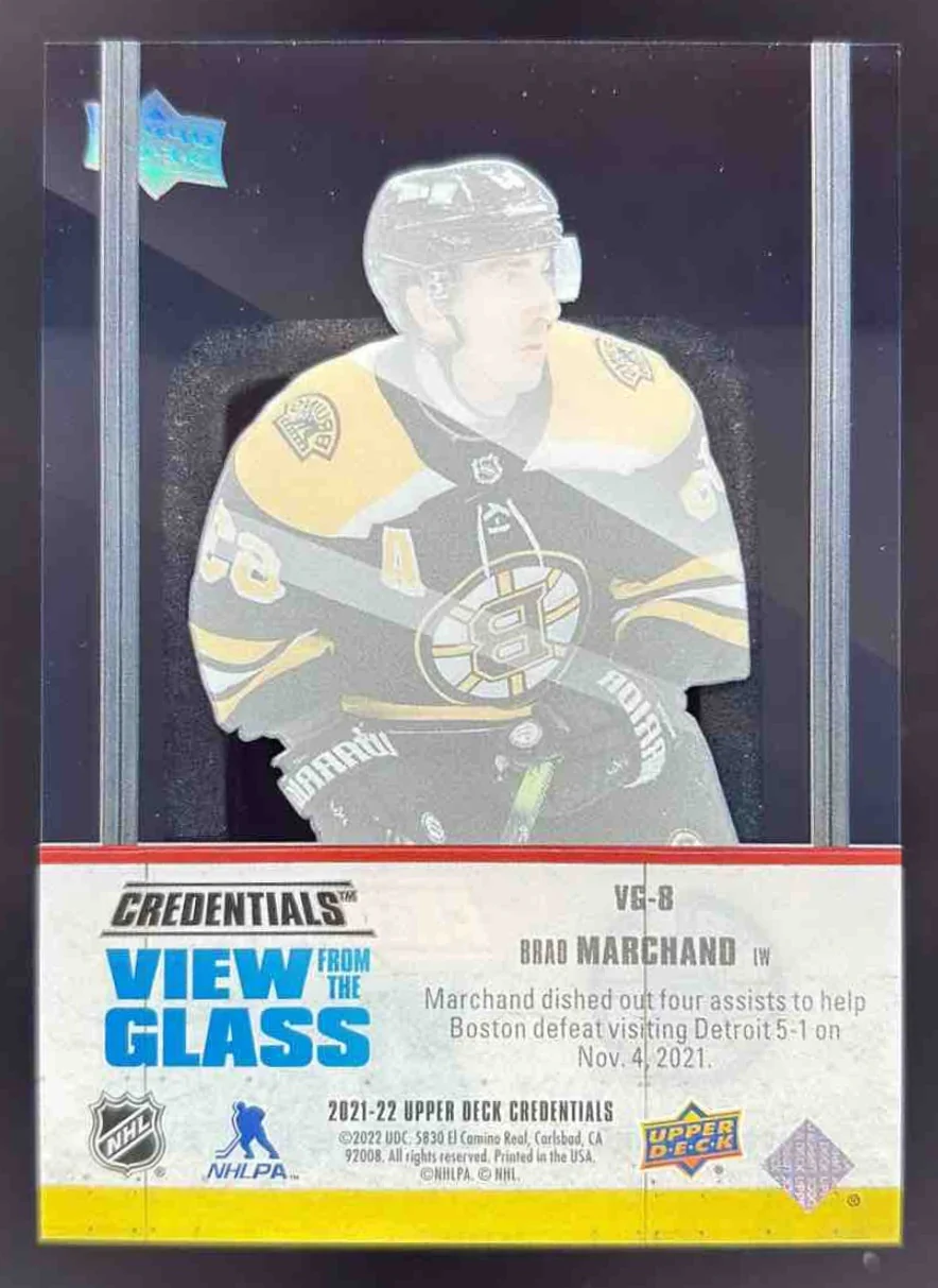 2021-22 Upper Deck Credentials View from the Glass #VG-8 Brad Marchand - Image 2