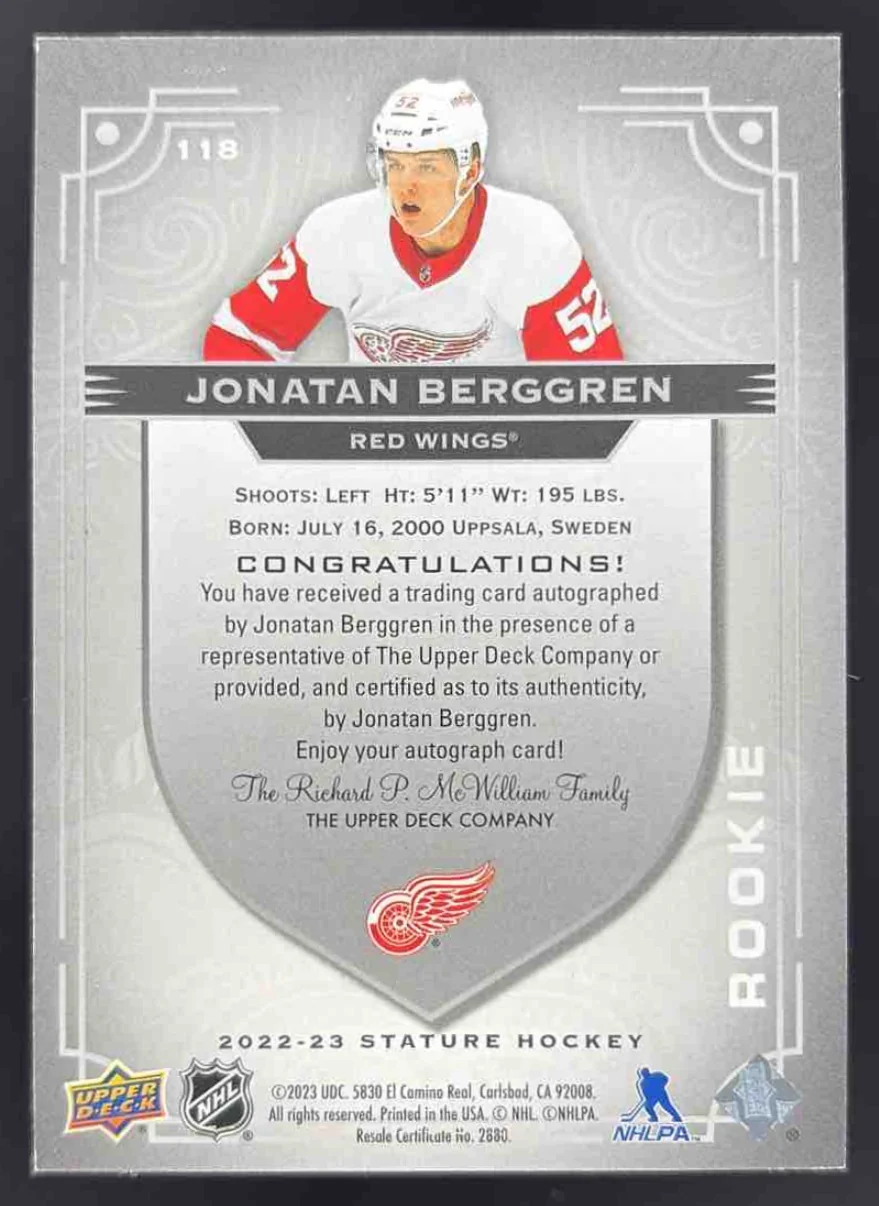 2024-25 Upper Deck Stature Auto #118 Jonatan Berggren Autograph Auto /199 - Image 2