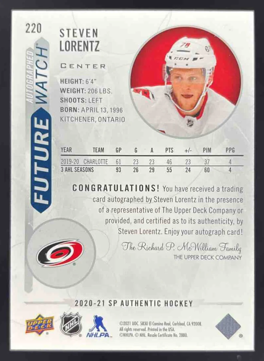 2020-21 SP Authentic #220 Steven Lorentz Autograph RC Future Watch Auto /999 - Image 2