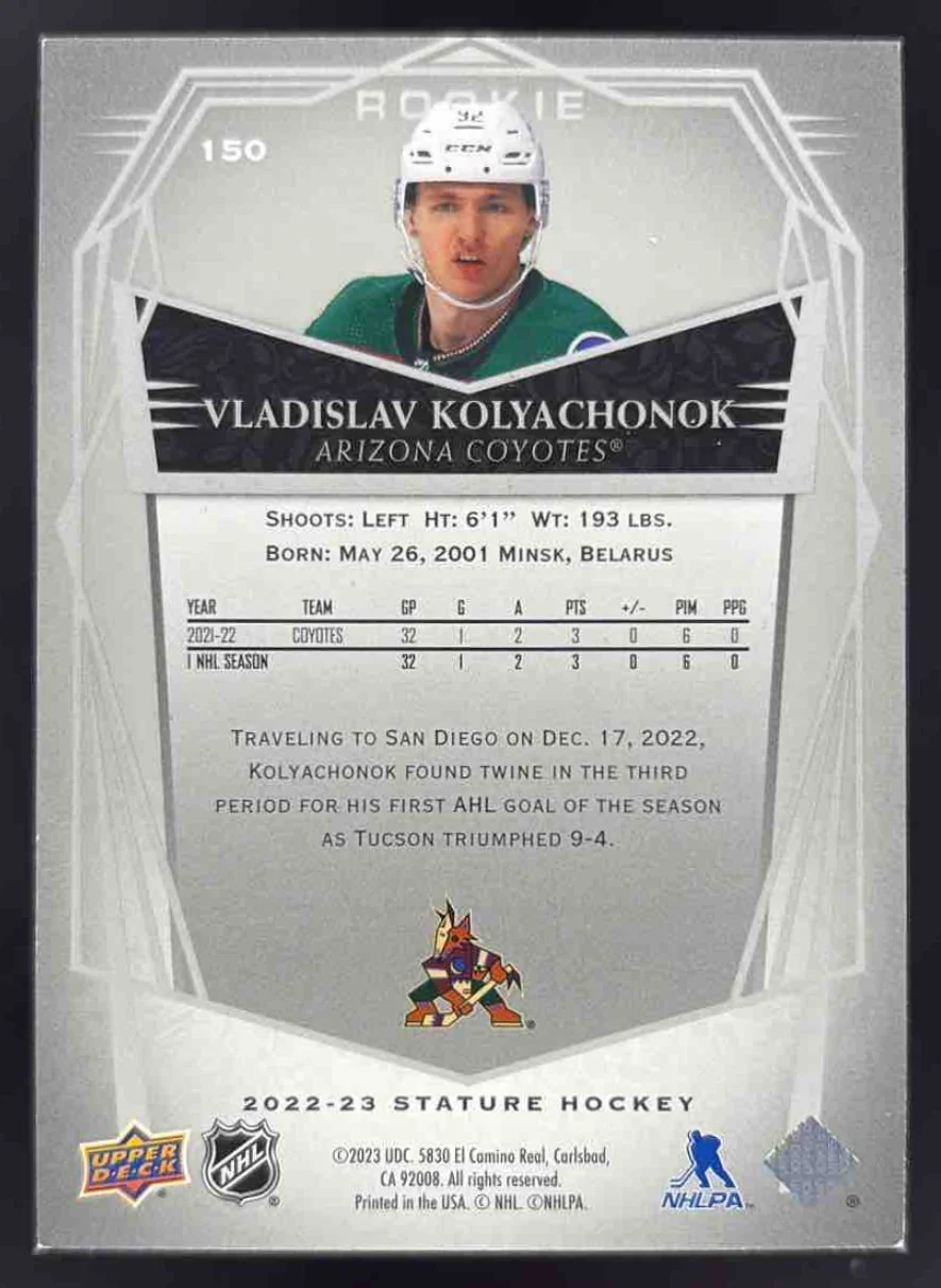 2022 Upper Deck Stature Design Photo Variant #150 Vladislav Kolyachonok RC /22 - Image 2
