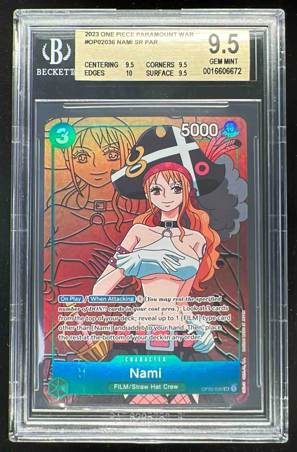 2023 One Piece Paramount War #OP02036 Nami SR PAR BGS 9.5
