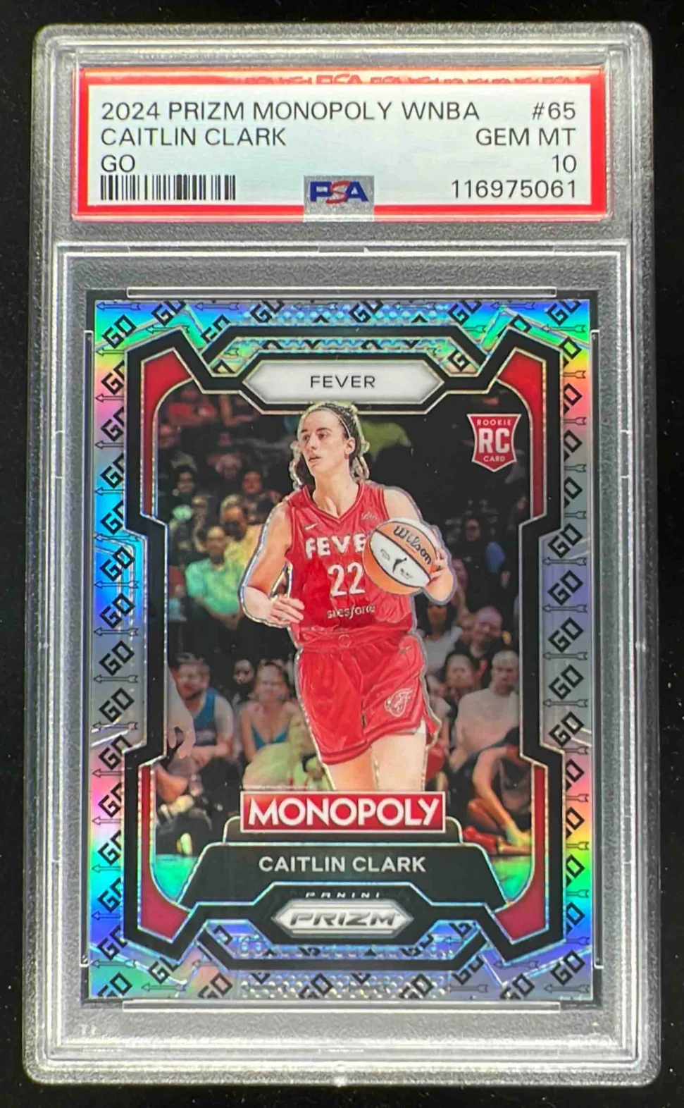 2024 Panini Prizm Monopoly WNBA Go Prizm #65 Caitlin Clark RC PSA 10