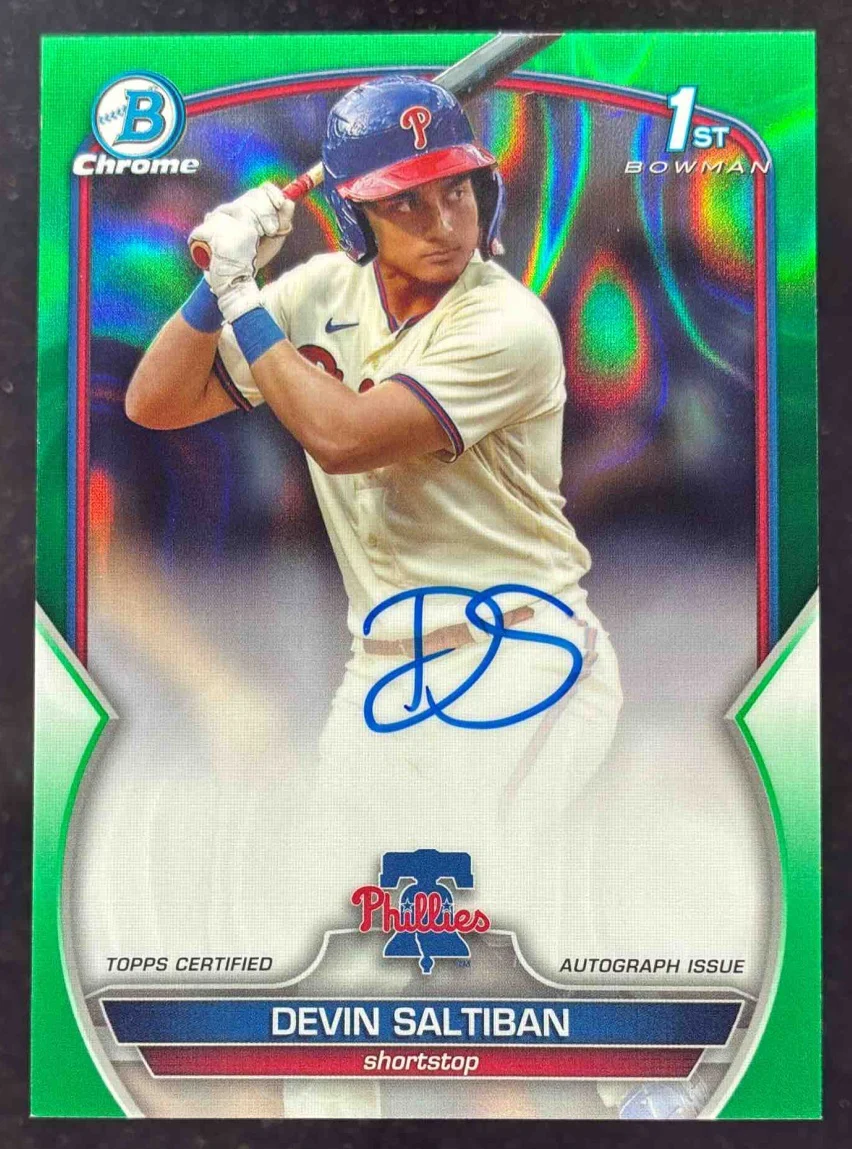 2023 Bowman Draft Chrome Green Lava Refractor #CDA-DS Devin Saltiban RC Auto /99