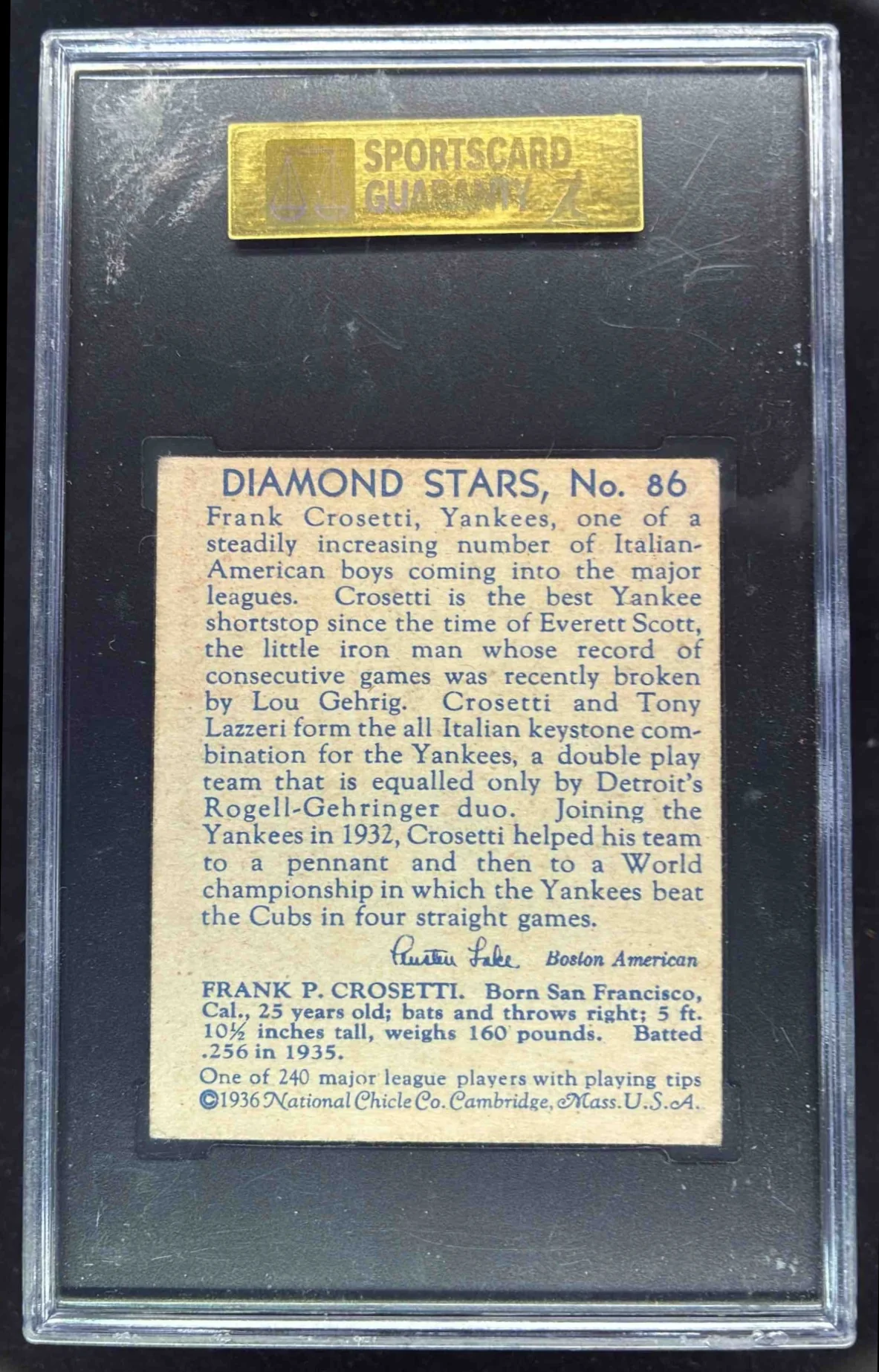 1934-36 Diamond Stars #86 Frank Crosetti SGC 4 - Image 2
