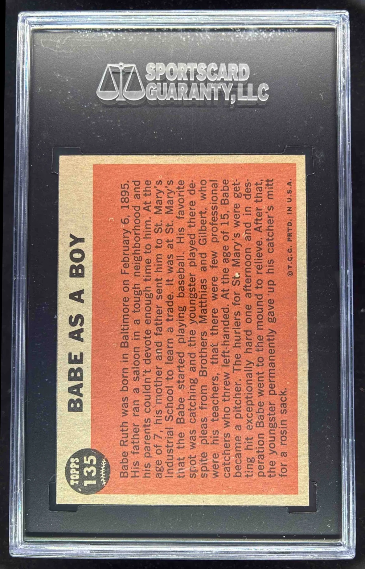 1962 Topps #135a Babe as a Boy SGC 8 - Image 2