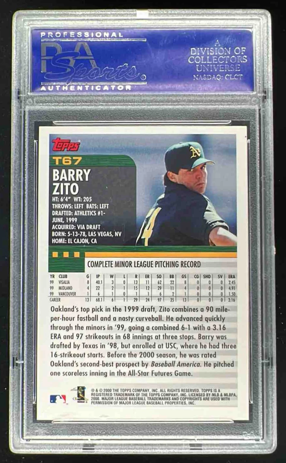 2000 Topps Traded & Rookies #T67 Barry Zito RC PSA 9 - Image 2