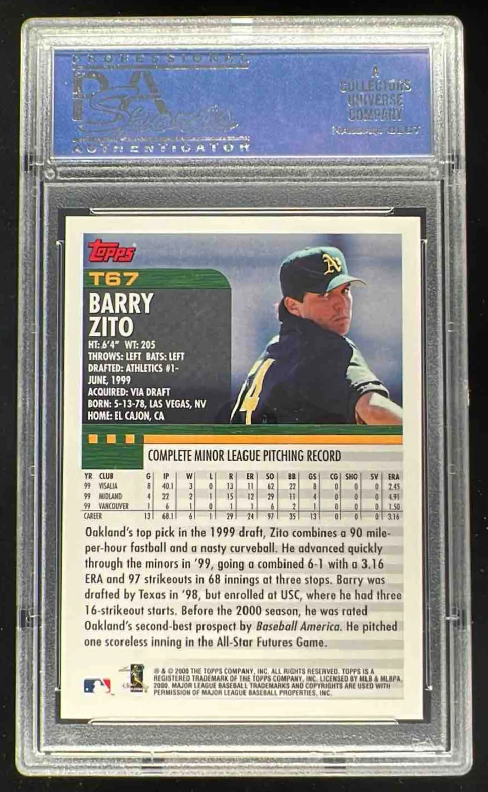 2000 Topps Traded & Rookies #T67 Barry Zito RC PSA 9 - Image 2