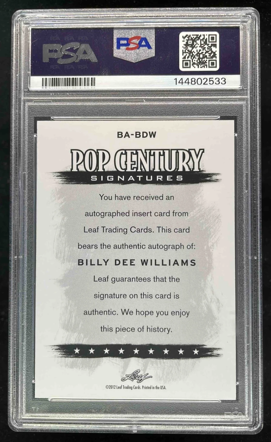 2012 Leaf Pop Century Signatures Billy Dee Williams Auto PSA 10 - Image 2