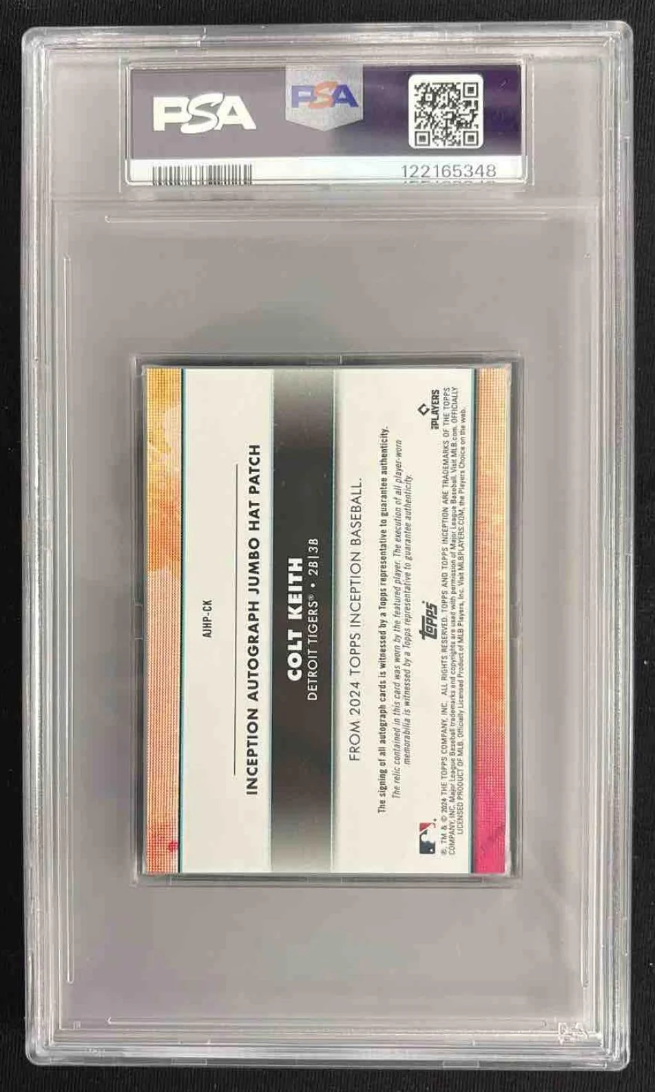 2024 Topps Inception Jumbo Hat Patch Card Team Logo Colt Keith RC Auto /5 PSA 9 - Image 2