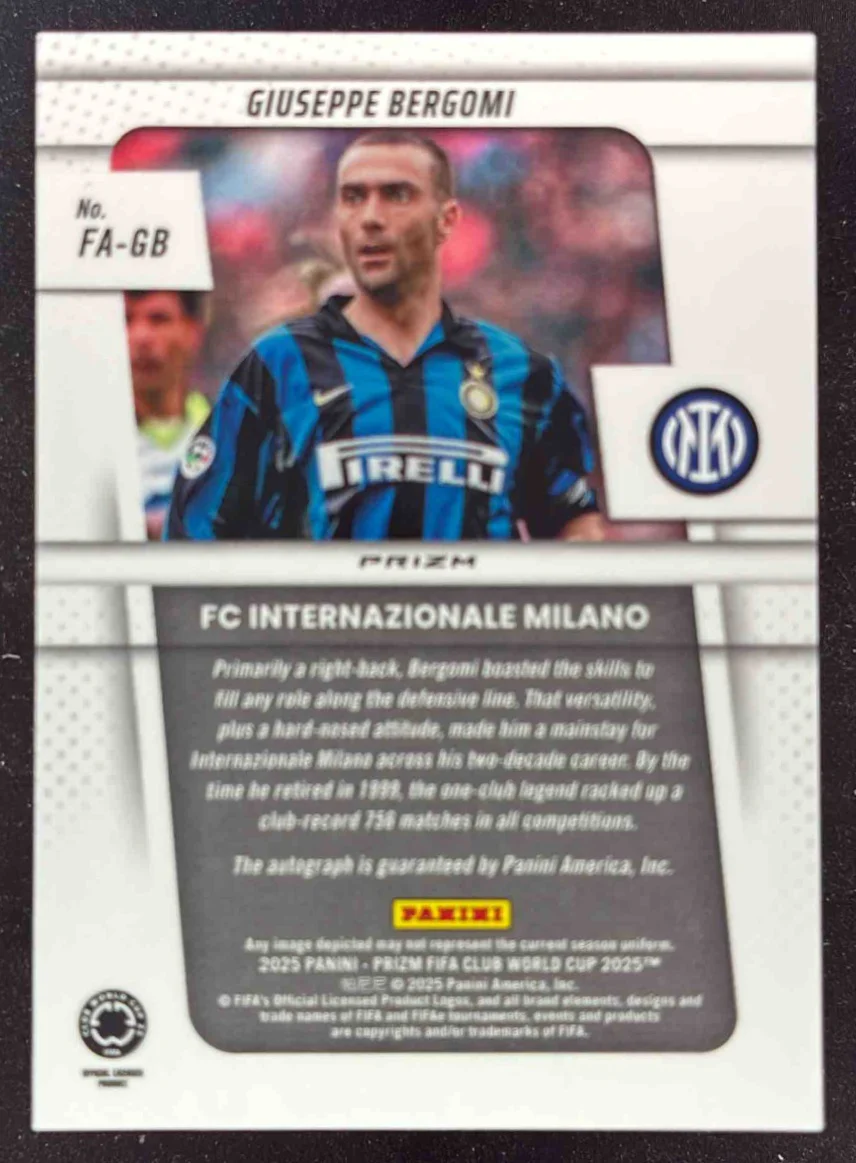 2025 Panini Prizm FIFA World Cup Flashback Blue Shimmer Giuseppe Bergomi Auto - Image 2