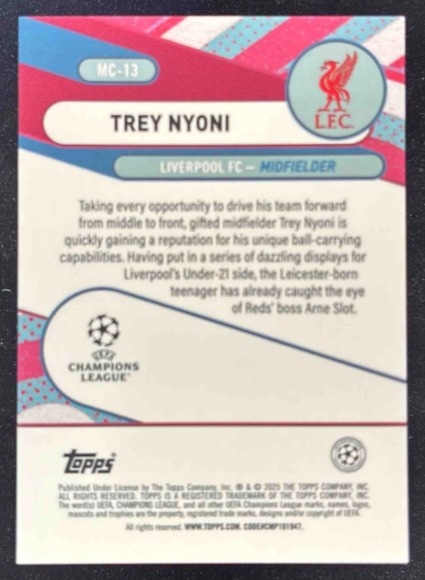 2024-25 Topps Merlin Chrome Chosen One Orange Refractor #MC-13 Trey Nyoni /25 - Image 2