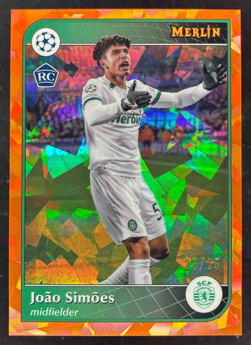 2024-25 Topps Merlin Chrome Orange Atomic Refractor #160 Joao Simoes /25