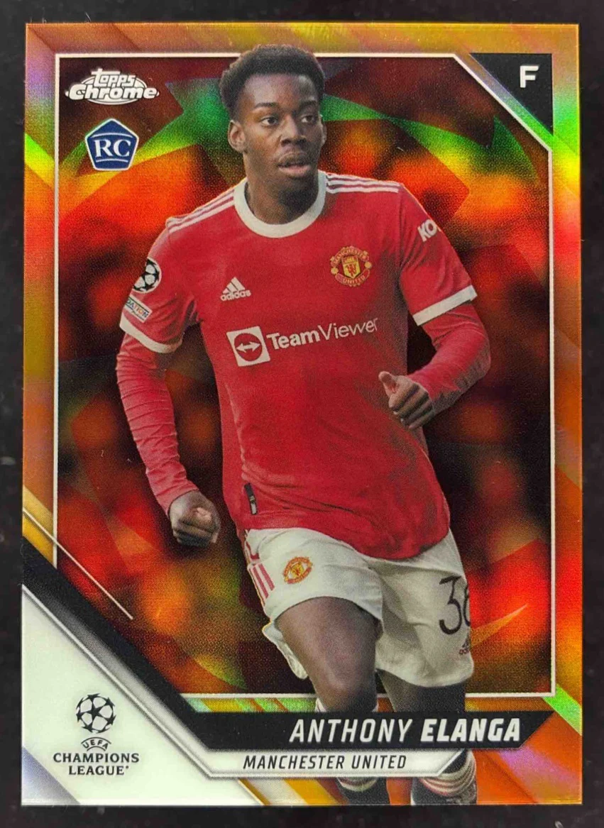 2021 Topps Chrome Orange & Gold Starball Refractor #140 Anthony Elanga RC