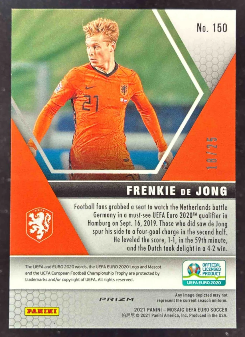 2021 Panini Mosaic UEFA EURO Mosaic Orange Fluorescent #150 Frenkie de Jong /25 - Image 2