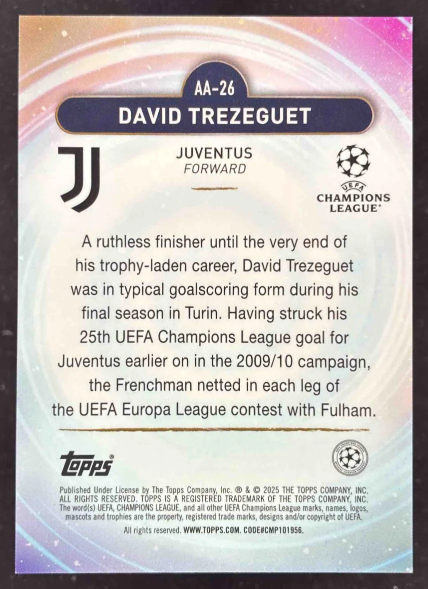 2024-25 Topps Merlin Chrome Ageless Alchemy Orange #AA-26 David Trezeguet /25 - Image 2