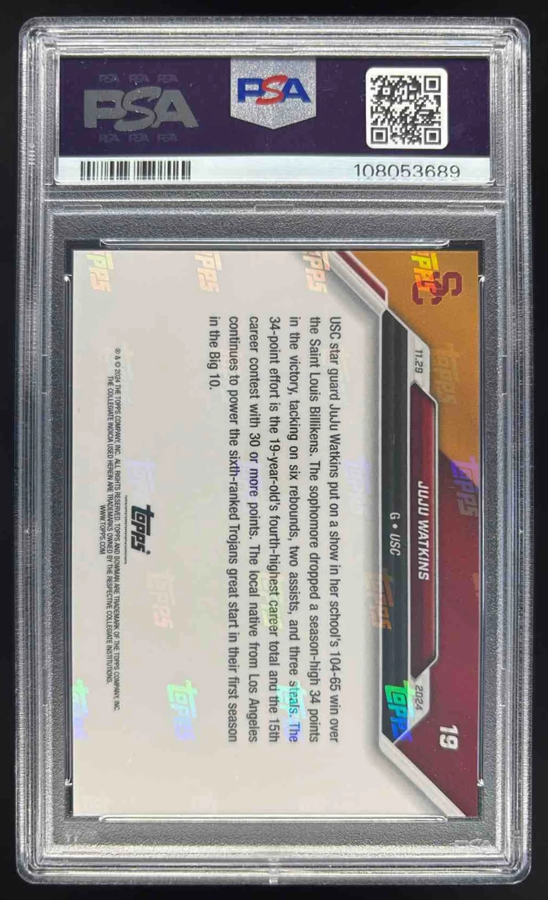 2024-25 Bowman University Now #19 JuJu Watkins PSA 10 - Image 2