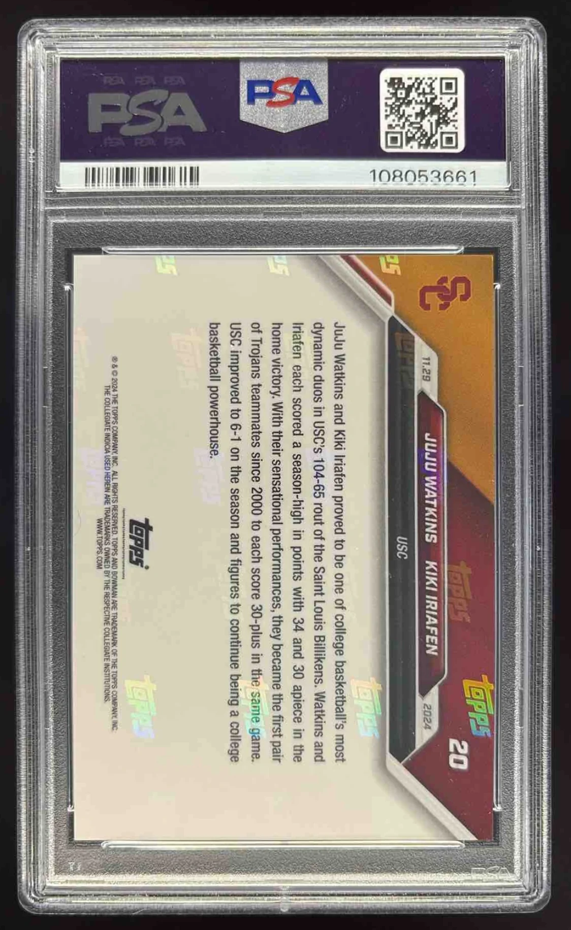 2024 Bowman University Now #20 JuJu Watkins Kiki Iriafen PSA 10 - Image 2