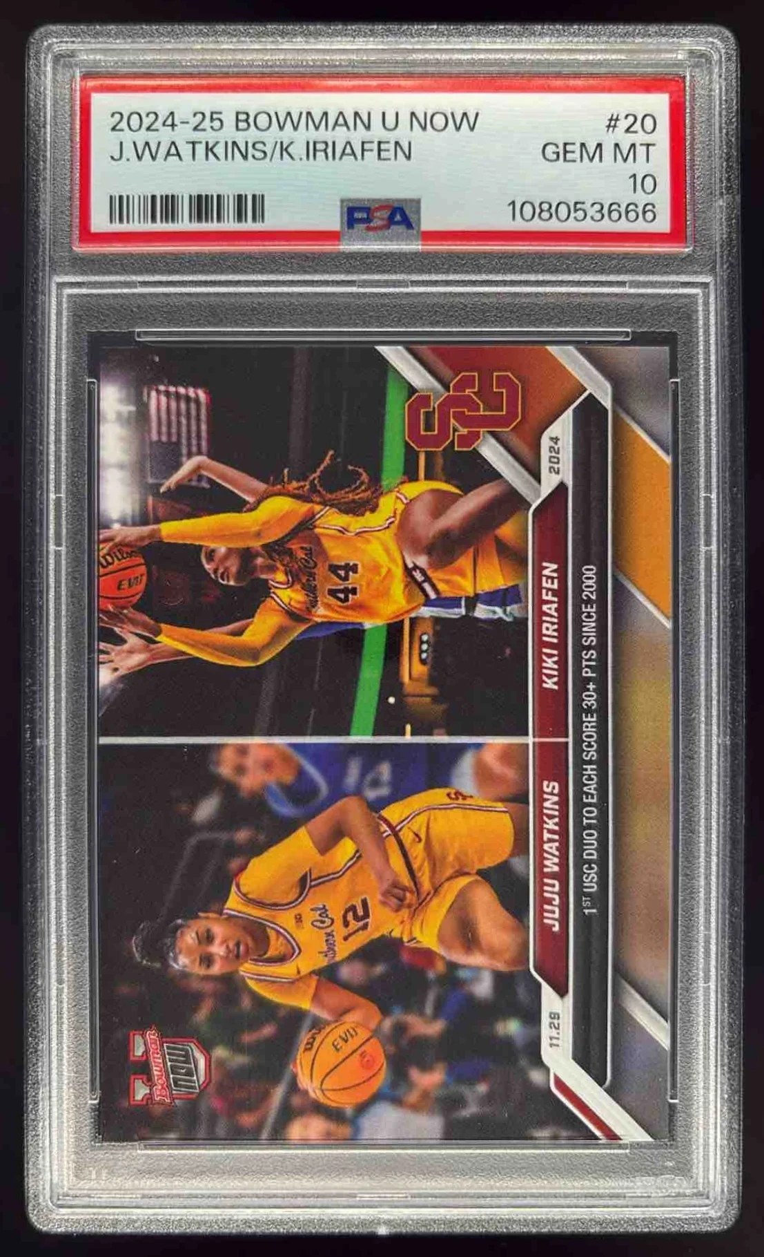 2024 Bowman University Now #20 JuJu Watkins Kiki Iriafen PSA 10