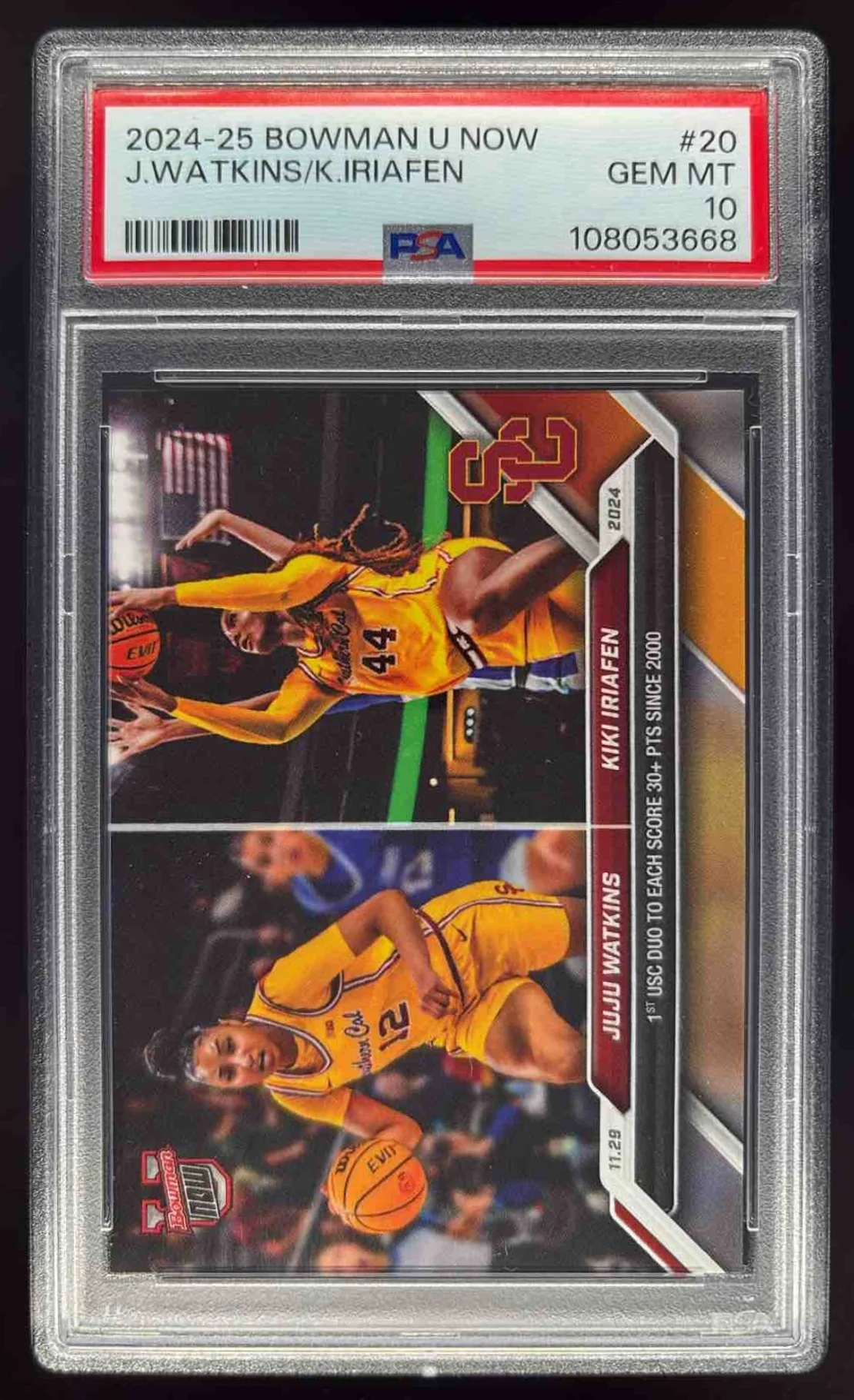 2024 Bowman University Now #20 JuJu Watkins Kiki Iriafen PSA 10