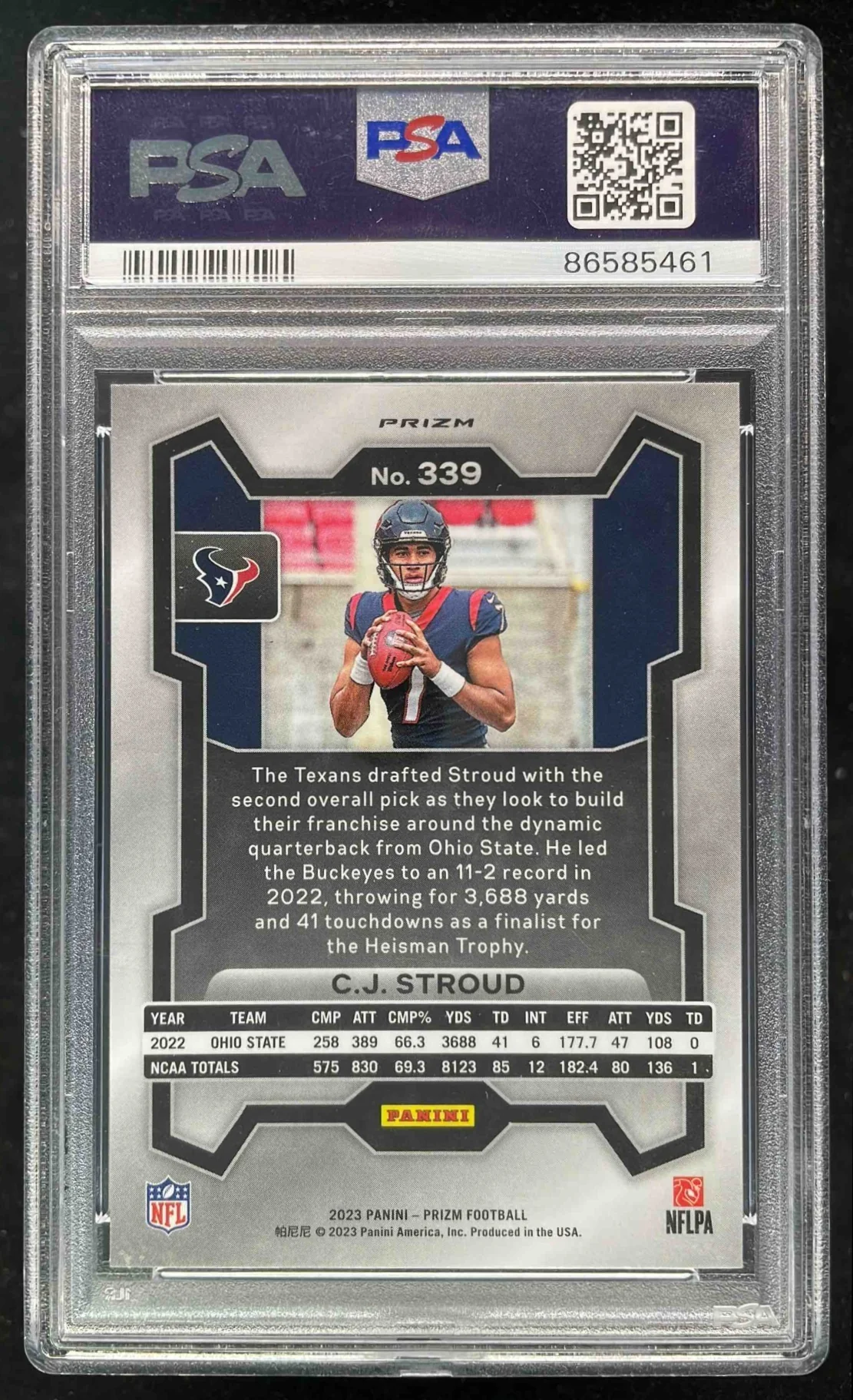 2023 Panini Prizm Snakeskin Prizm #339 C.J. Stroud RC PSA 9 - Image 2