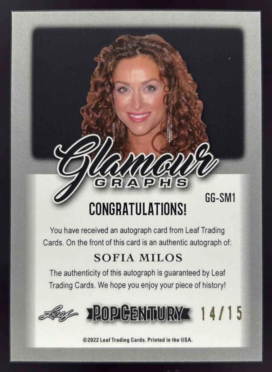 2022 Leaf Metal Glamour Graphs Crystal Purple #GG-SM1 Sofia Milos Auto /15 - Image 2