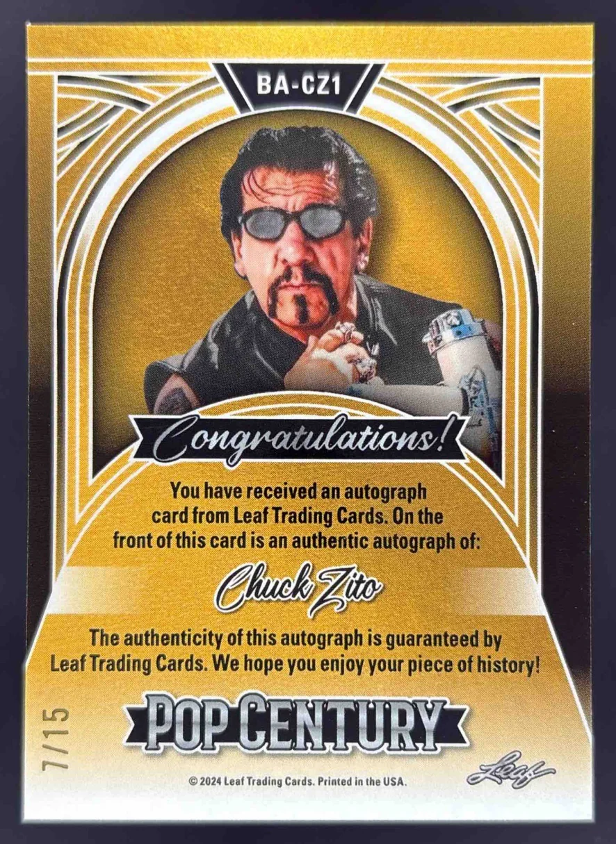 2024 Leaf Metal Pop Century Crystal Silver #BA-CZ1 Chuck Zito Auto /15 - Image 2