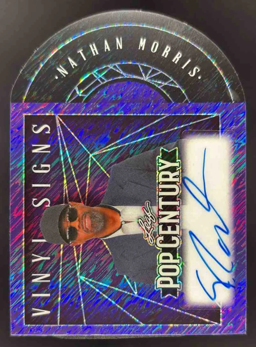 2025 Leaf Metal Century Vinyl Sign Diagonal Shimmer Purple Nathan Morris Auto /6