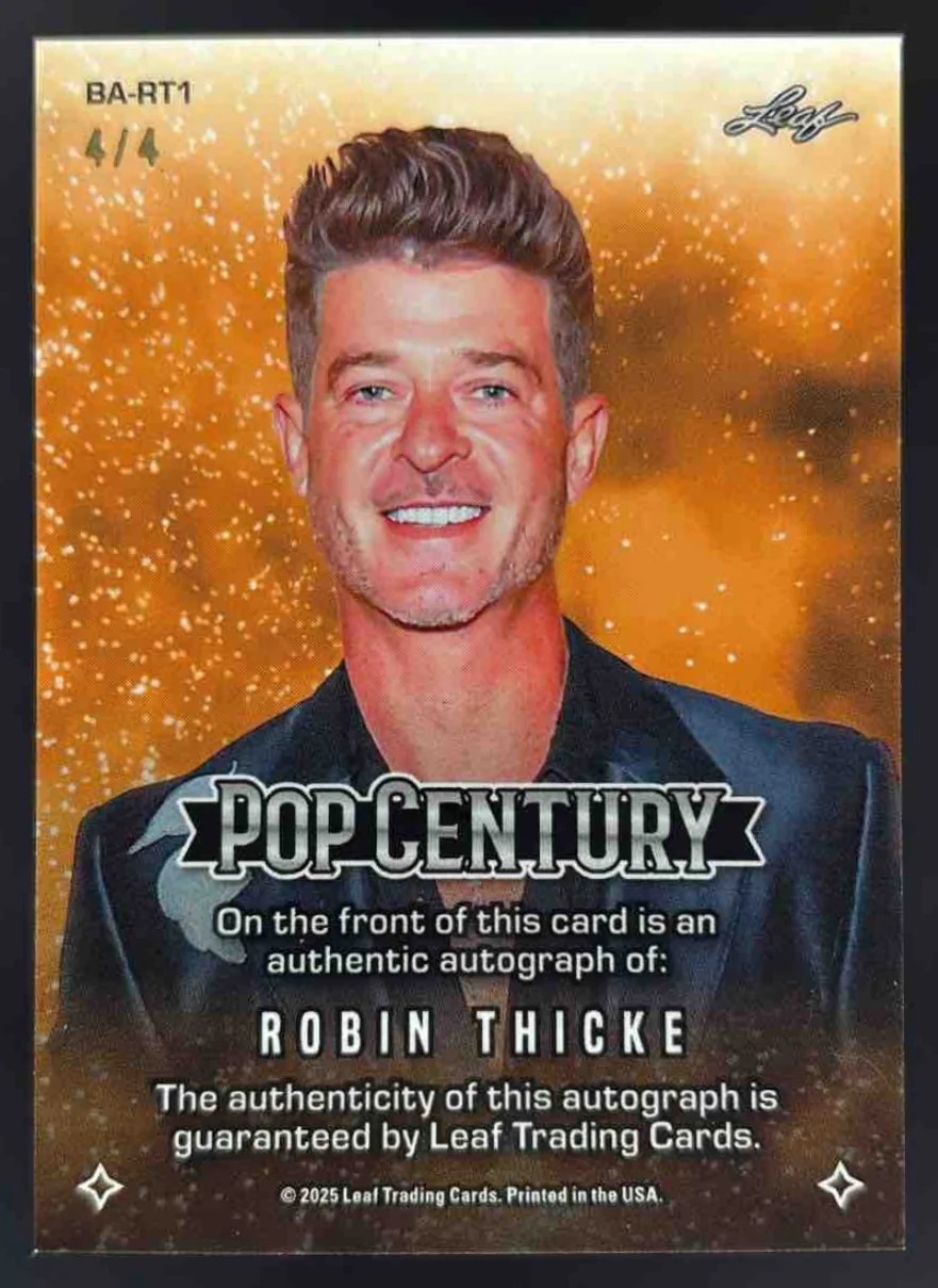 2025 Leaf Metal Pop Century Diagonal Shimmer Orange #BA-RT1 Robin Thicke Auto /4 - Image 2