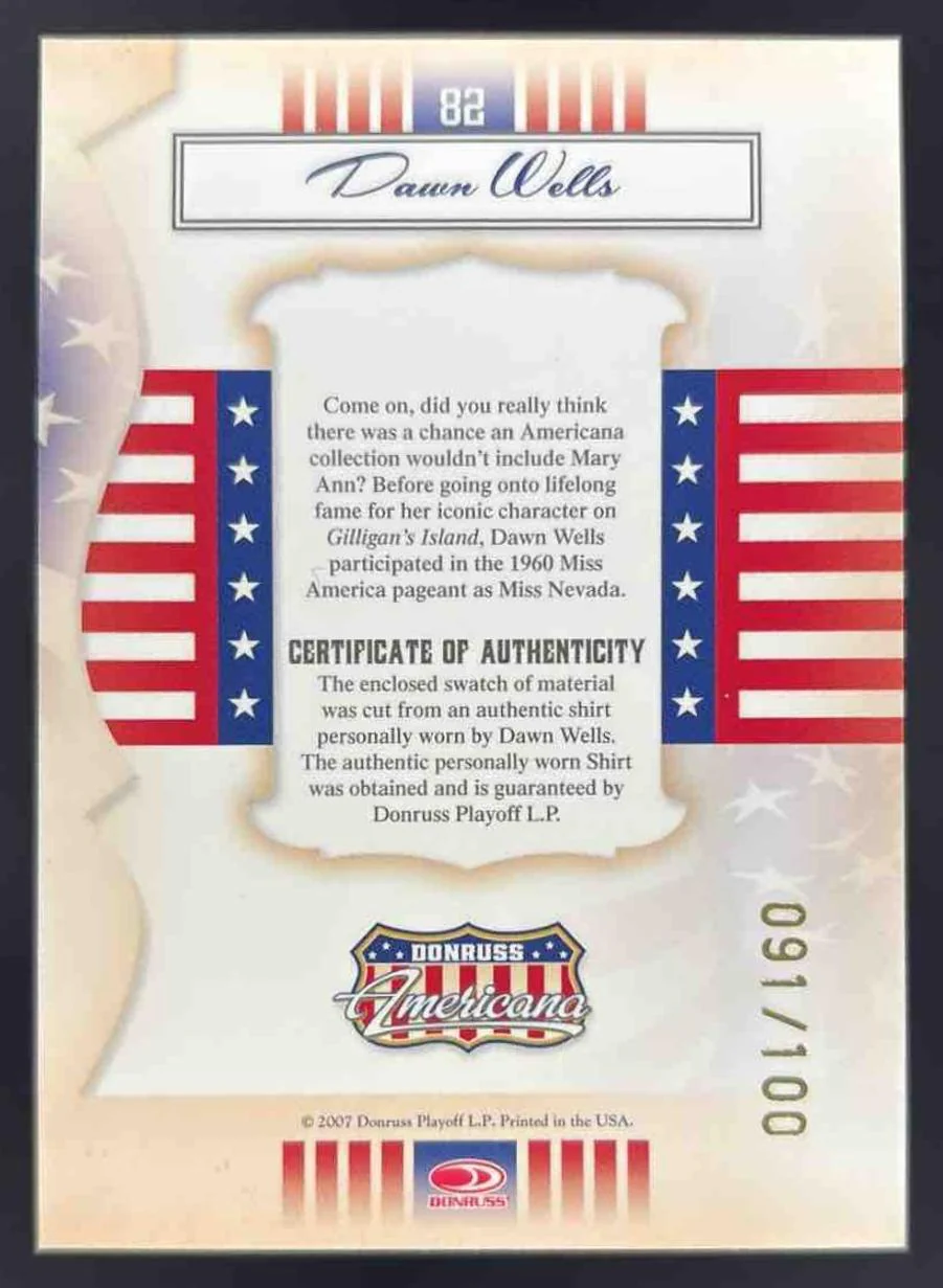 2007 Donruss Americana Stars Material #82 Dawn Wells /100 - Image 2