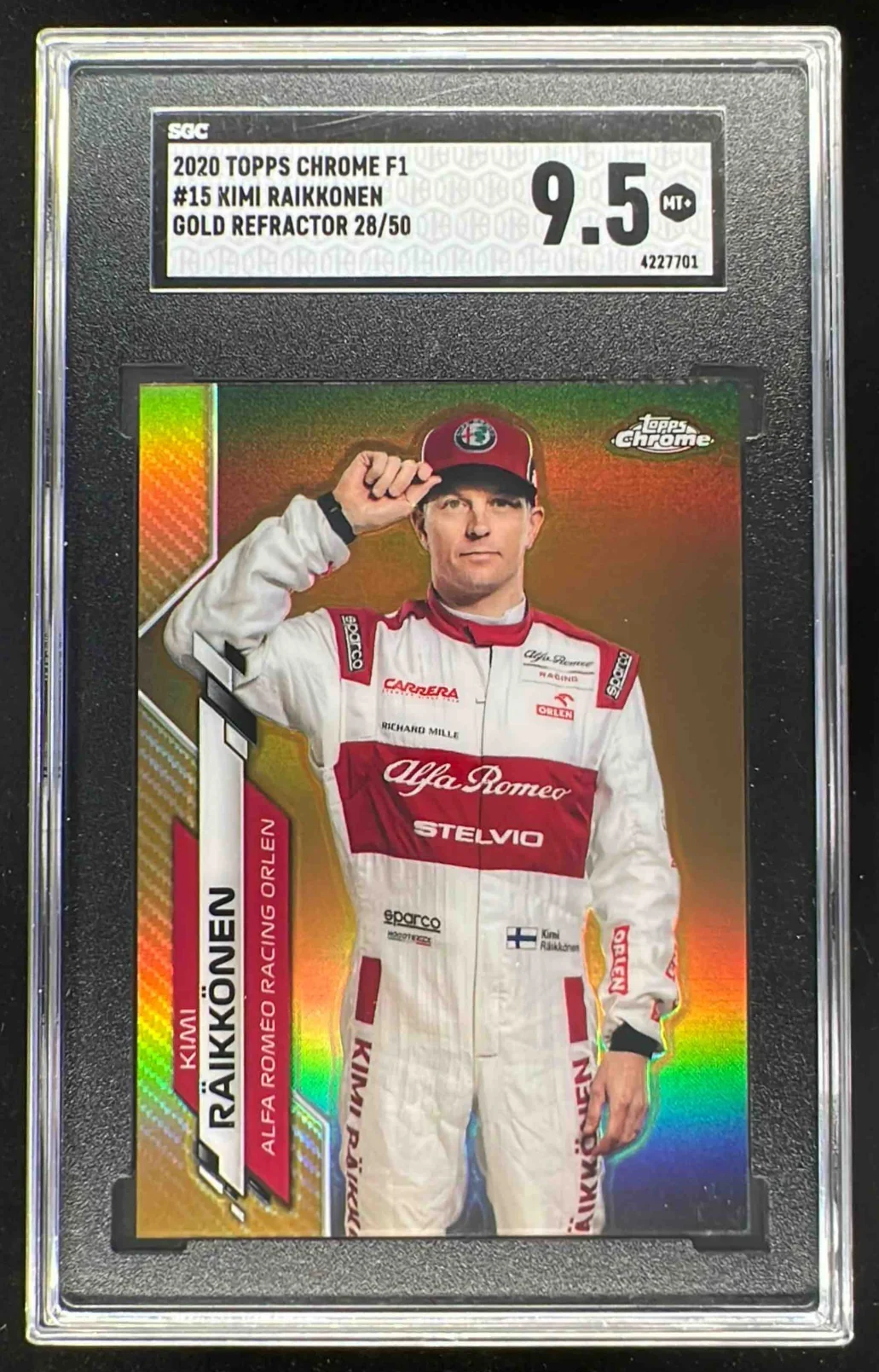 2020 Topps Chrome Formula 1 Gold Refractor #15 Kimi Raikkonen /50 SGC 9.5