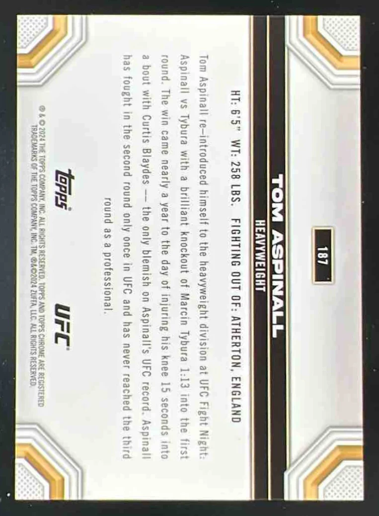 2024 Topps Chrome UFC Blue Wave #187 Tom Aspinall /75 - Image 2