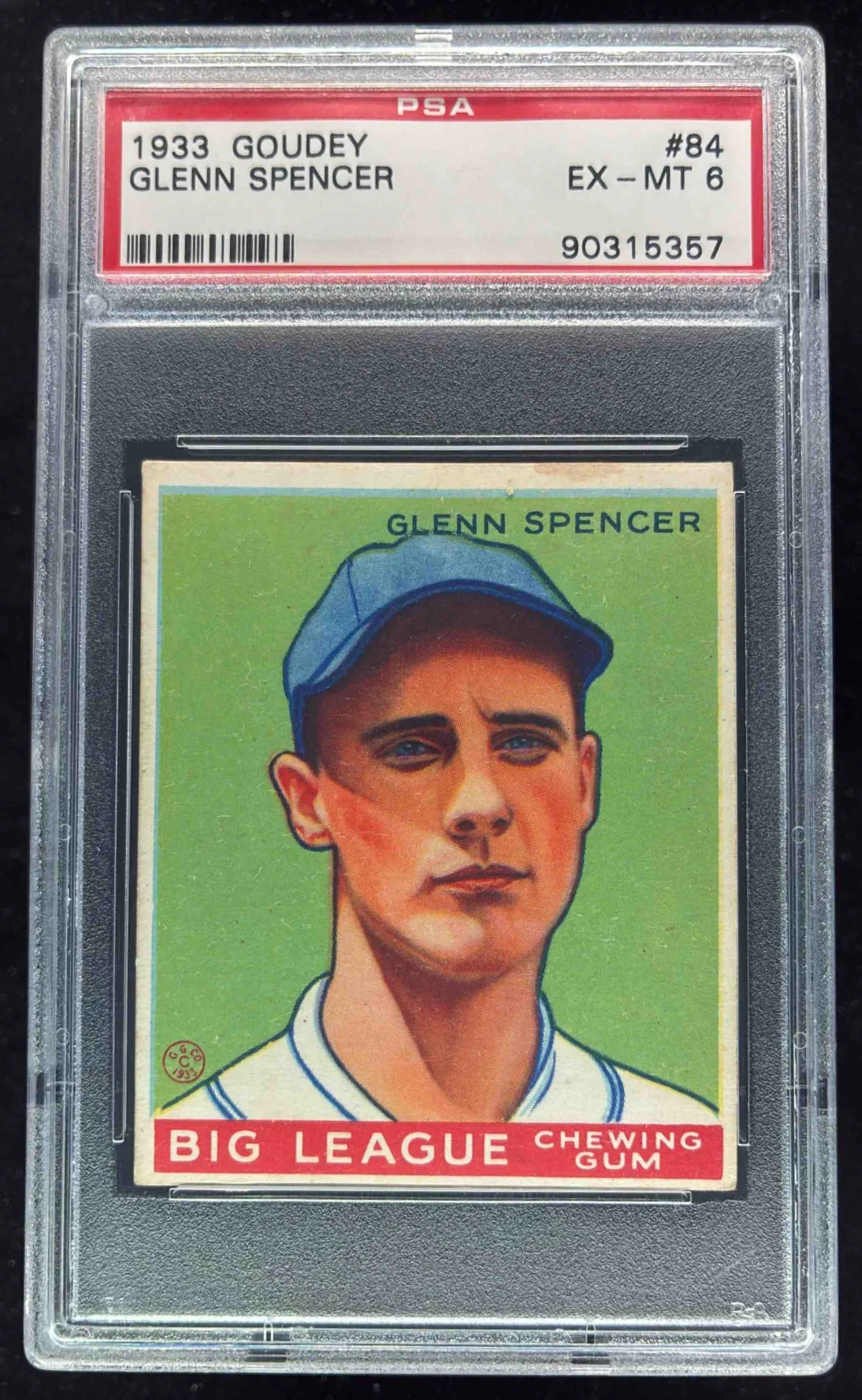 1933 Goudey #84 Glenn Spencer RC PSA 6