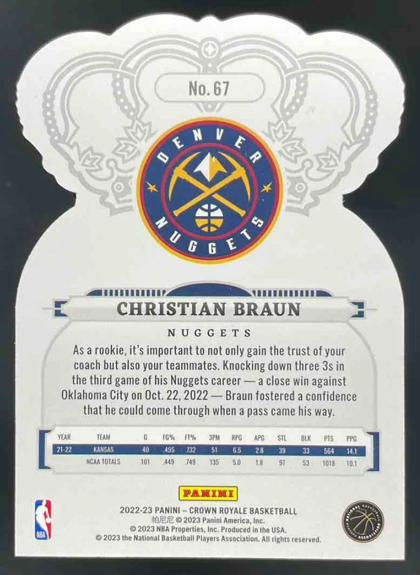 2022-23 Panini Crown Royale Crystal Blue #67 Christian Braun RC /99 - Image 2