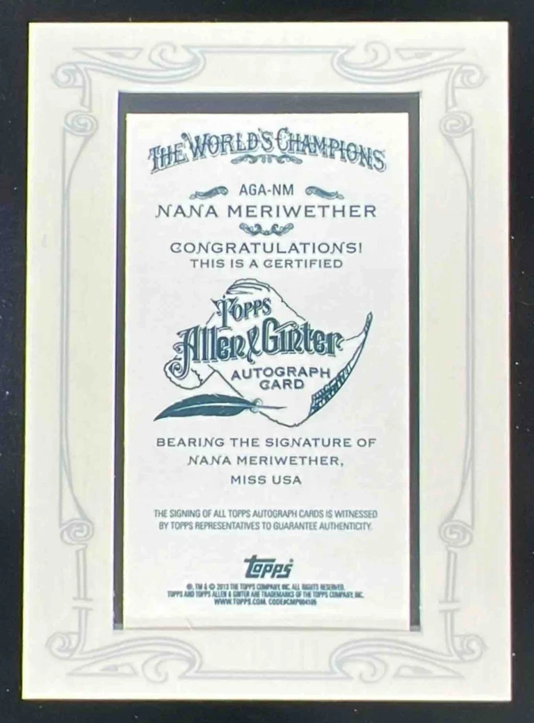 2013 Topps Allen & Ginter Autographs #AGA-NM Nana Meriwether Auto - Image 2