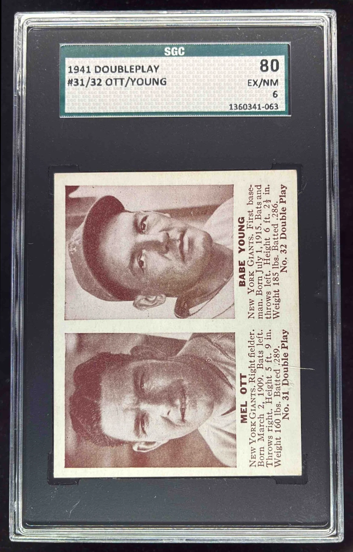 1941 Double Play Mel Ott Babe Young SGC 6