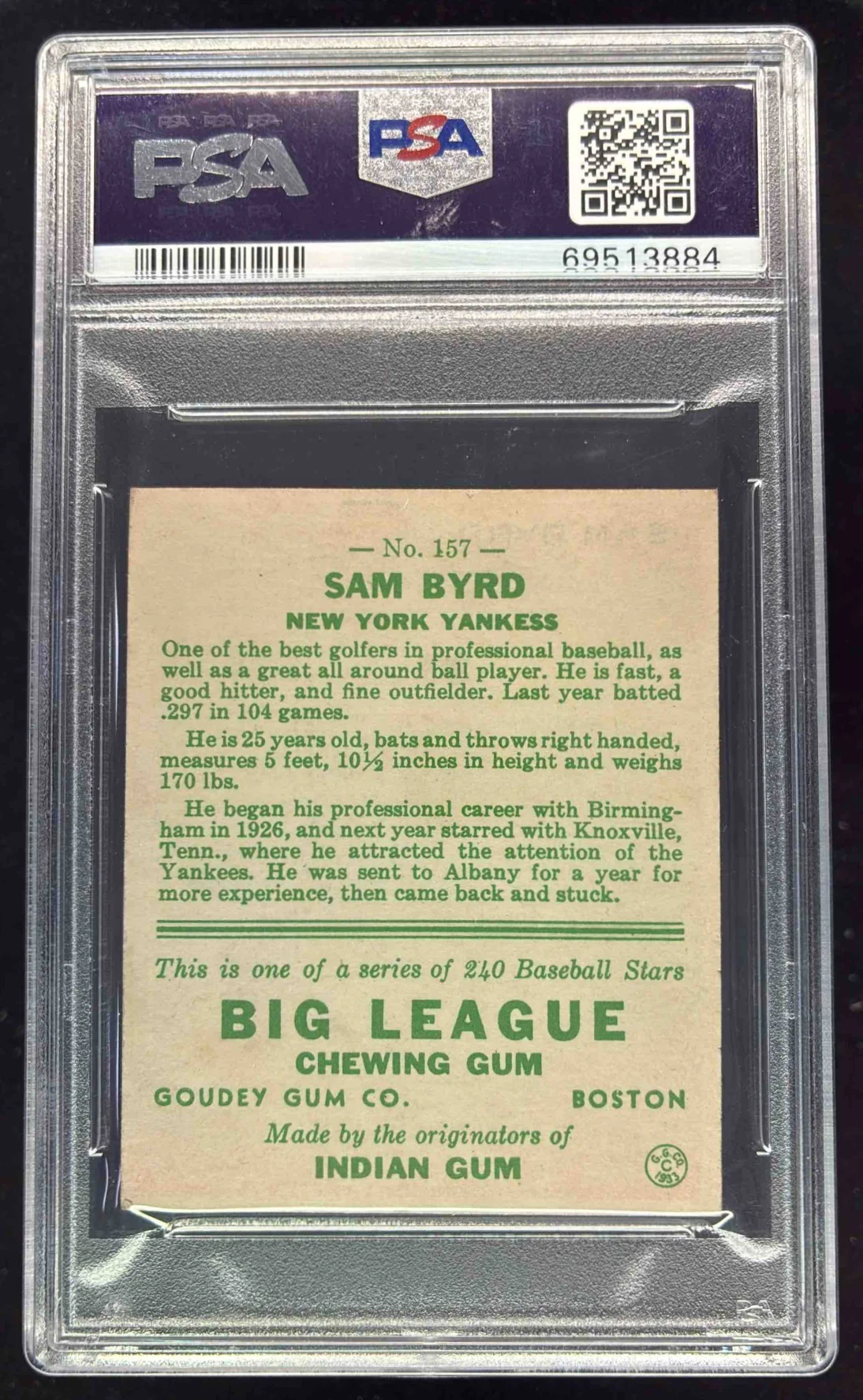 1933 Goudey #157 Sam Byrd RC PSA 5 - Image 2