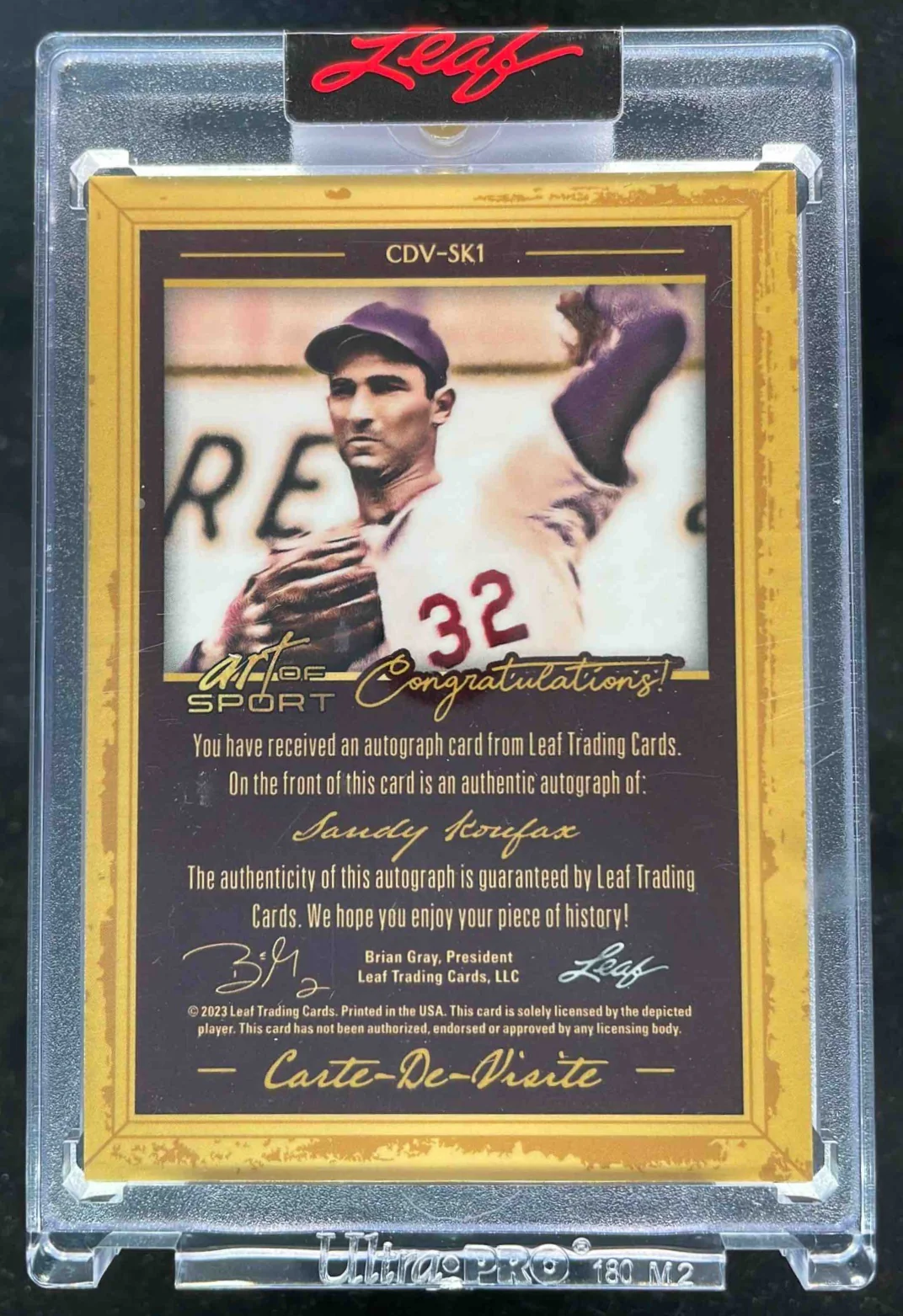 2023 Leaf Art of Sport Carte De Visite Platinum #CDV-SK1 Sandy Koufax Auto 1/1 - Image 2