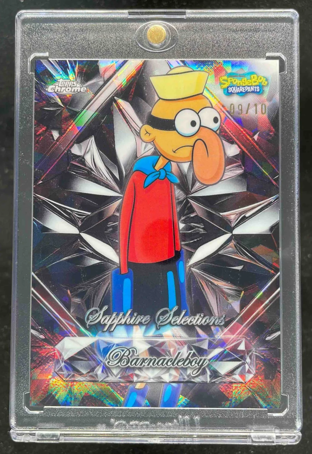 2025 Topps Chrome SpongeBob Sapphire Selections Black Refractor Barnacleboy /10