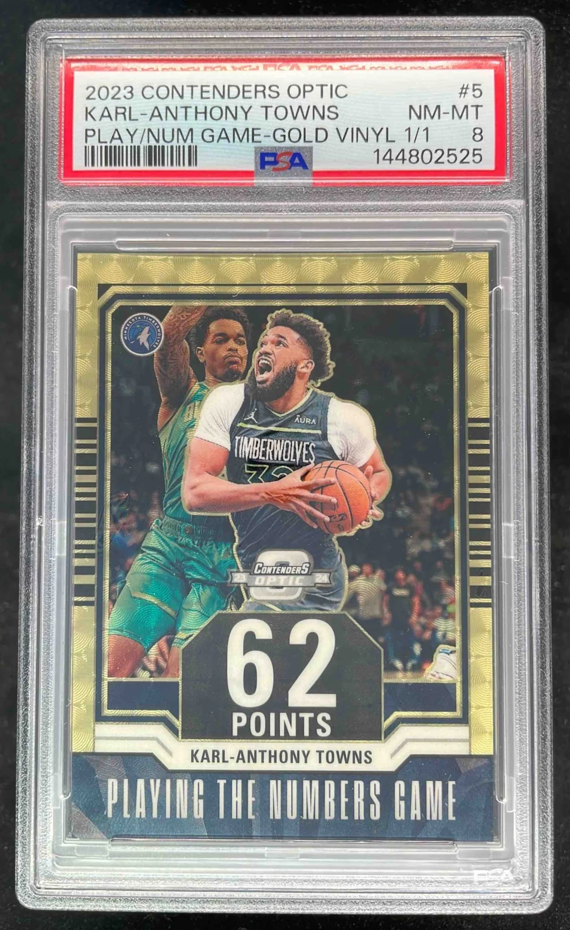 2023 Contenders Optic Numbers Games Gold Vinyl Karl-Anthony Towns 1/1 PSA 8